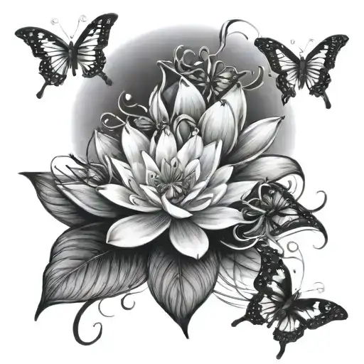 Butterflies Flying And Water Lily