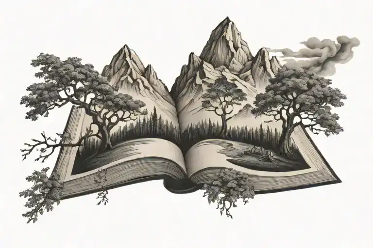 Mountain And Tree Popping Out Of Book
