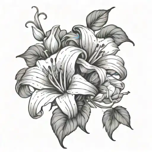 Lily And Morning Glory Flowers Intertwined