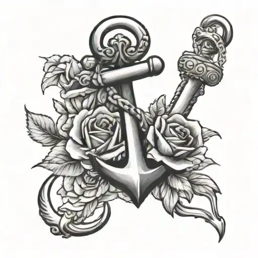 Anchor With Carnation Flower Surrounded