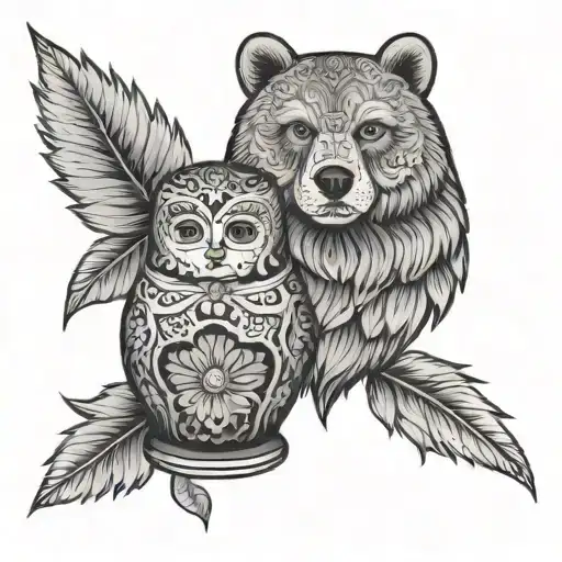 Russian Nesting Doll And Bear Head