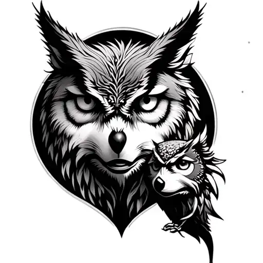 Sperate Cosmic Wolf & Owl Inspired Tattoo Design