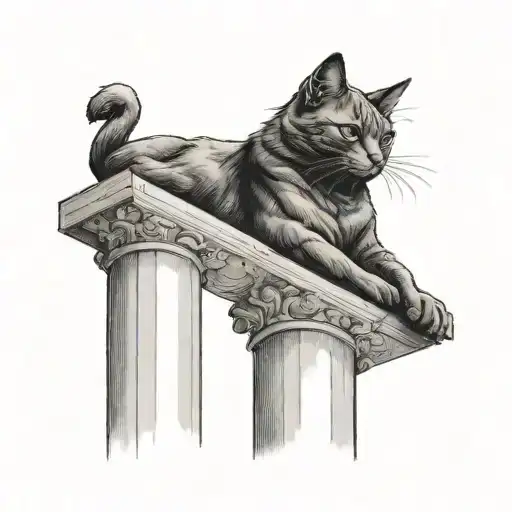 Roman Pillar With Black Cat Laying On Top