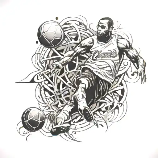 Design A Tattoo Blending Elements Of Soccer And Lebron's Basketball Legacy In A Creative Way