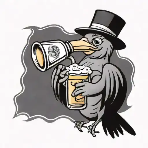 Cartoon Bird Drinking A Beer Bottle
