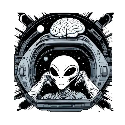 Alien In A Spaceship Abducting A Brain