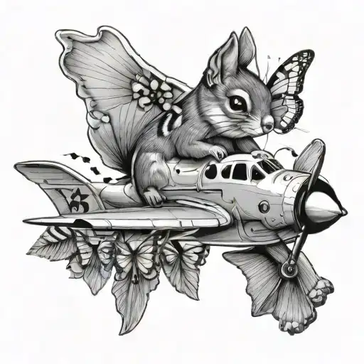 Airplane Flying Squirrel With Butterflies Flying