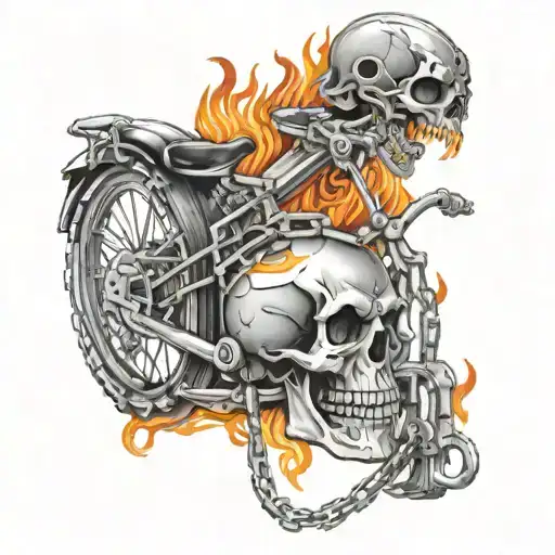 Skull In Bicycle Chains And Fire