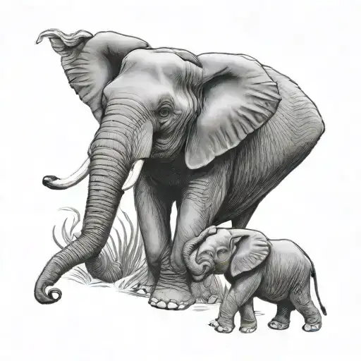 Mom And Baby Elephant