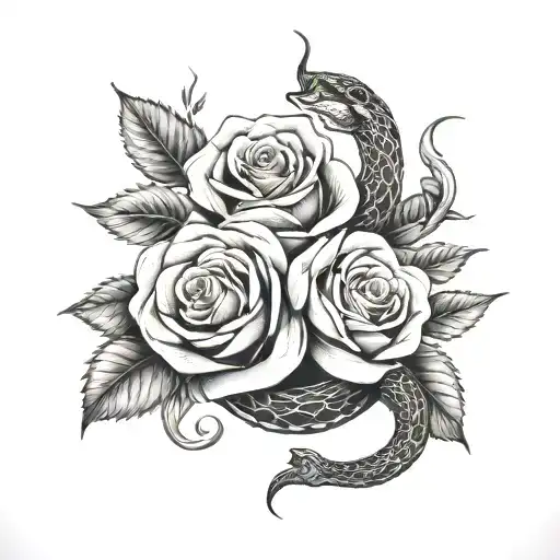 Roses And Snake With Flowers