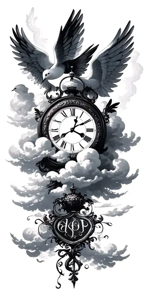Heaven Clouds Doves Clock Baby Angel Script Writing