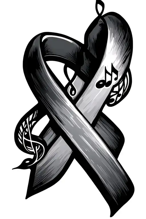 Cancer Ribbon With Music Notes On One Side