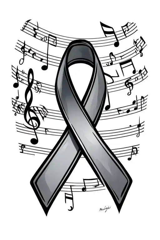 Cancer Ribbon With Music Notes