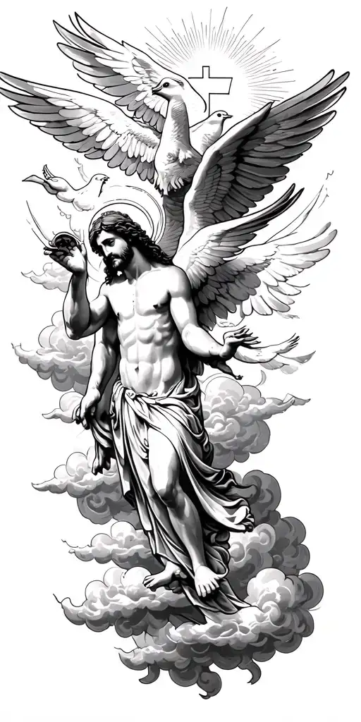 Heaven Jesus Christ Clouds Doves Baby Angle With Wings
