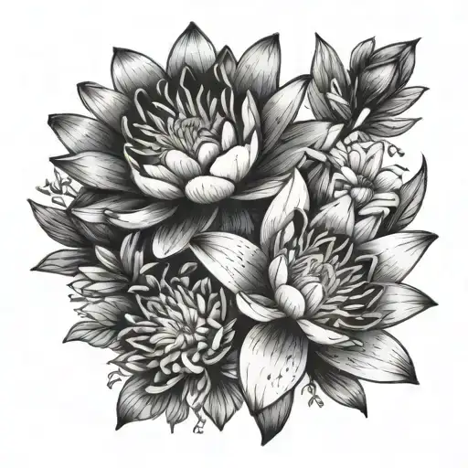 Water Lily And Cosmos Flower Bouquet