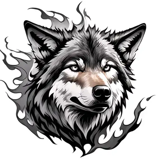 Wolf With Wind And Flame Of Realistic Life