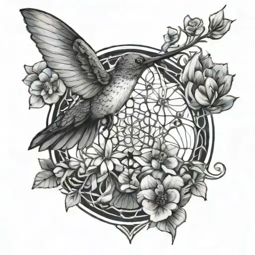 Hummingbird Flower Of Life And Tree Growing