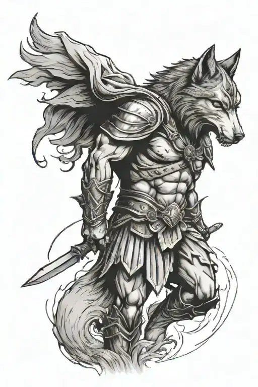 Spartan Warrior And A Wolf