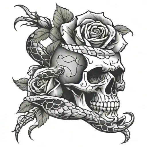 Skull Roses Snake