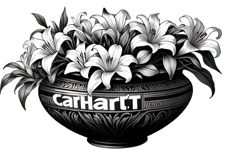 Anthic Greek Vase In Height With Carhartt Logo Patterns And Filled Lily Flowers