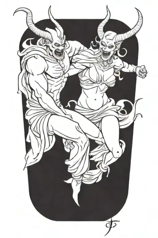 A Male And Female Demon Dancing