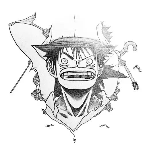 A Detailed Portrait Of Luffy And Zoro Surrounded By Iconic Symbols From Various Animes