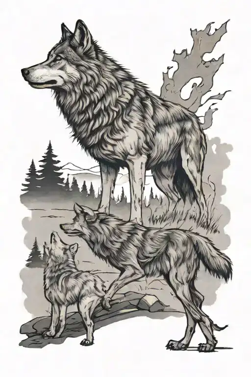 Wolf Shadow Standing Over Child Walking