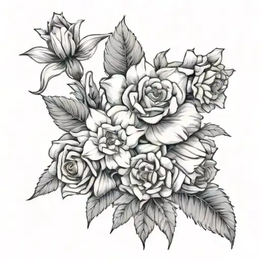 Bouquet A Rose Two Daffodils A Marigold And A Narcissus