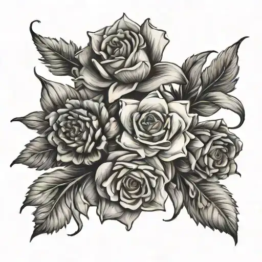 A Bouquet With One Rose Two Daffodils One Marigold And One Narcissus