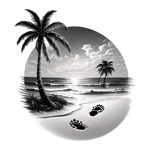 Footprints In The Sand Palm Tree