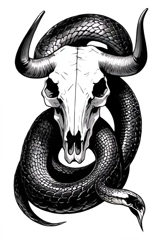 Longhorn Skull With A Snake Intertwined