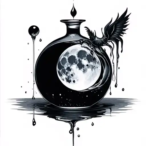 Black And Grey Decanter With A Moon And Liquid Gothic Style