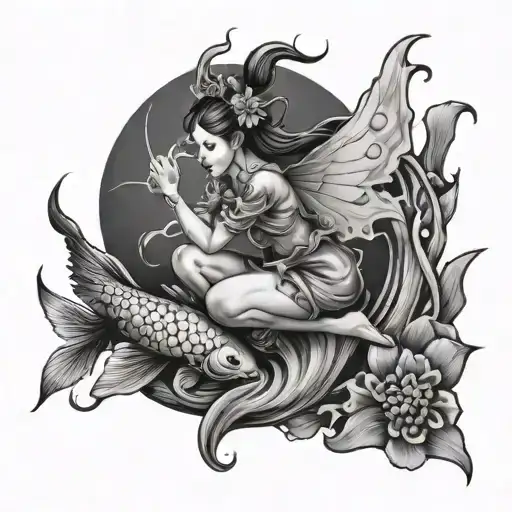 Fairy With Koi Fish Jumping