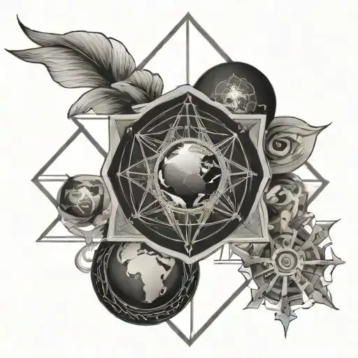Amigram Design Featuring The Words Earth Air Fire Water Incorperate Sacred Geometry