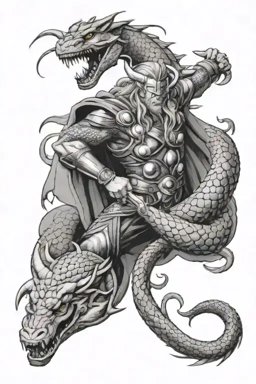 The Norse God Thor Is Fighting The World Snake Jormungandr