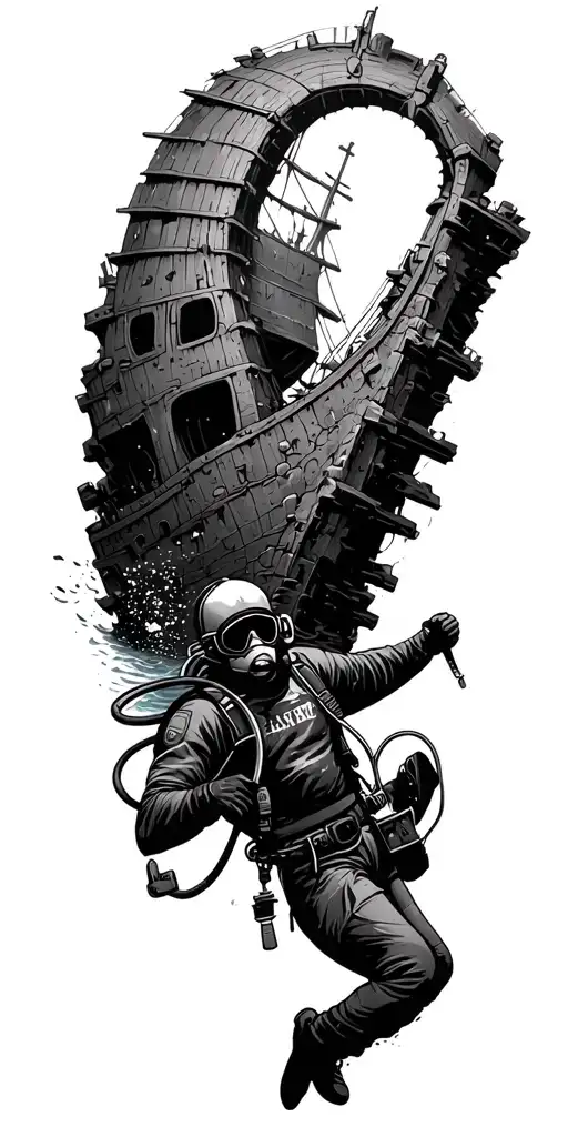 Underwater Scene Scuba Diver Exploring A Shipwreck