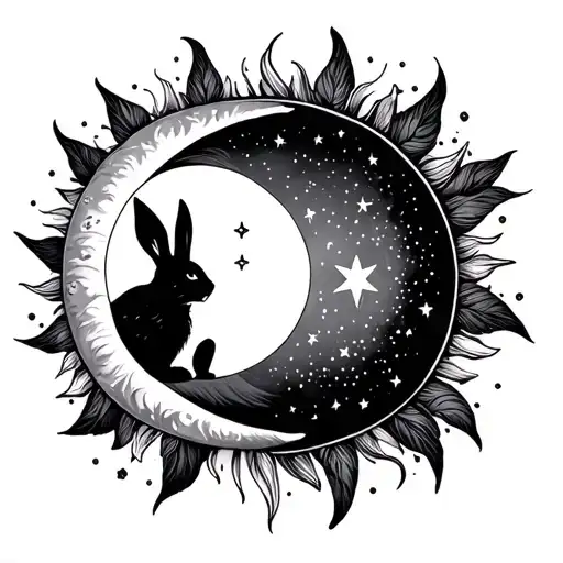 Sun And Moon With Stars And Rabbit