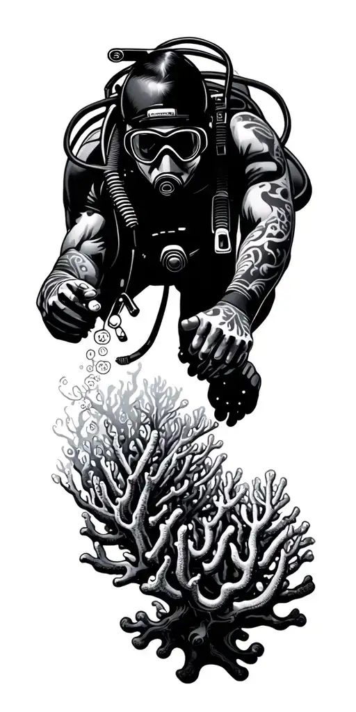 Underwater Scene Scuba Diver Exploring A Coral