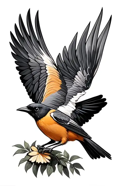 Oriole Bird Flying With Outstretched Wings