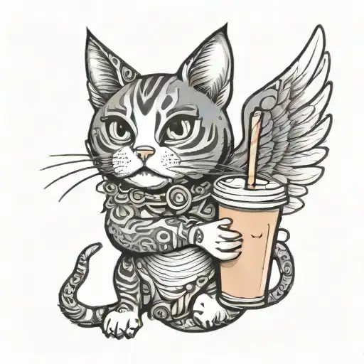 Flash Art Cat With Wings Holding A Milktea