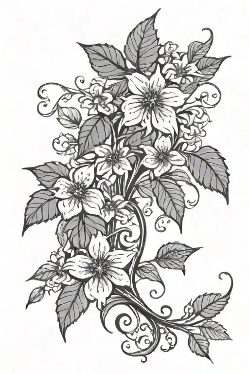 Wrap Around Vine Thin Lines With Small Leaves And Flowers