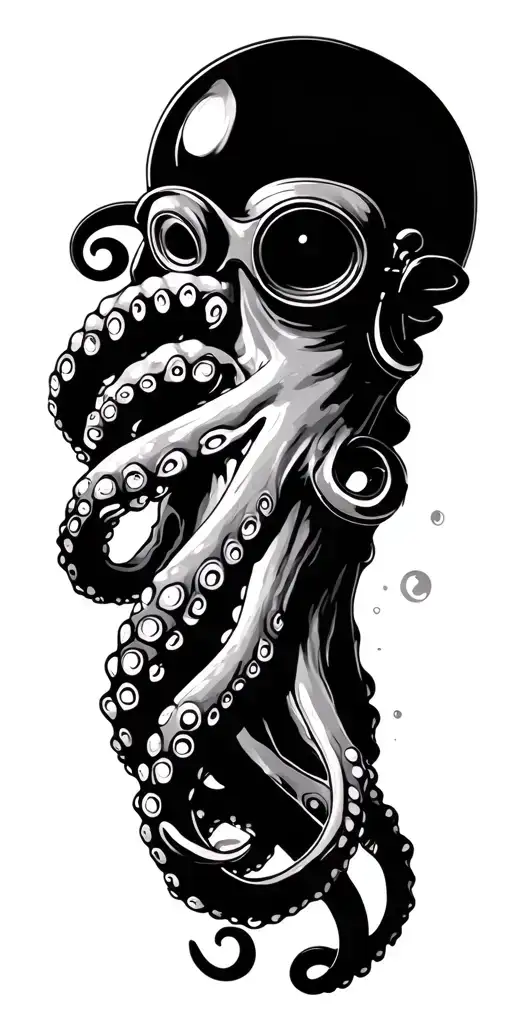 Scuba Diver Underwater Octopus Wrapped