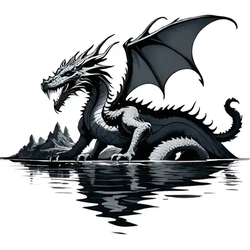Contorn Of Dragon In A Dam Surrounded