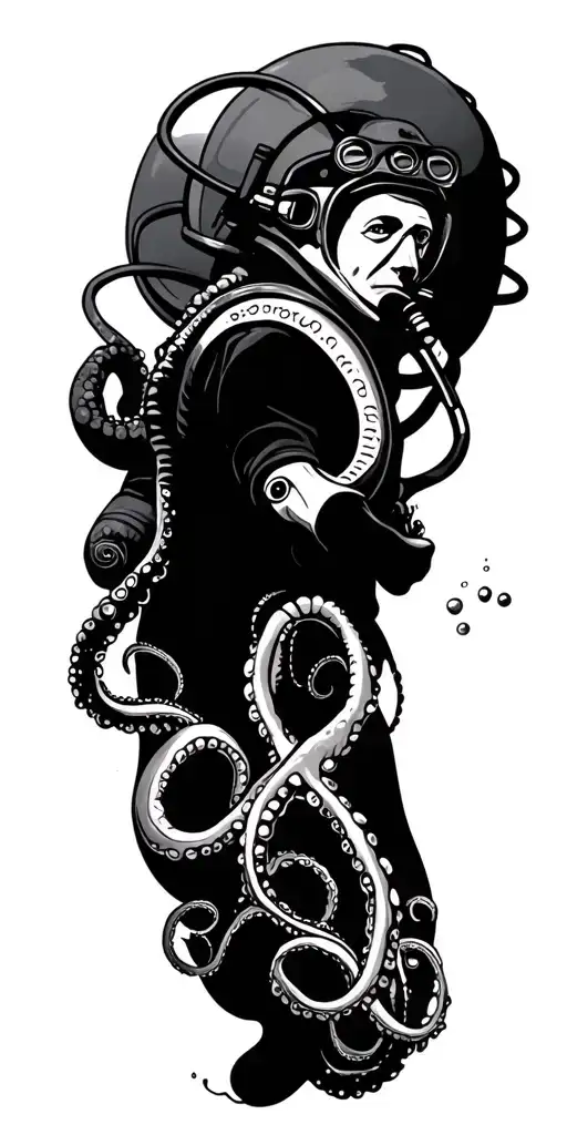 Scuba Diver Exploring Underwater Scene Featuring Octopus And Marine Life