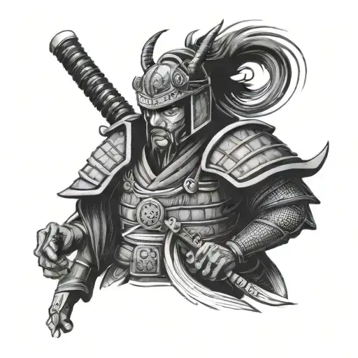 Samurai With A Dragon On His Helmet