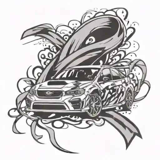 Cancer Ribbon On Subaru Rally Car Driving Along