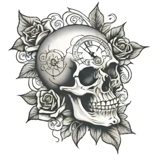 Skull Roses And Time Clock