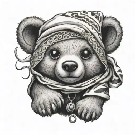 Teddy Bear With Wrapped Bandana Around The Head Tattoo Holding