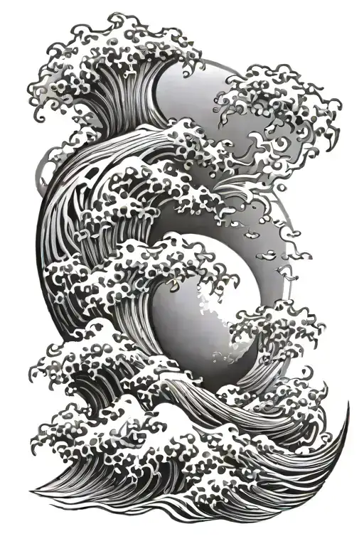 Moon And Ocean Wave Merging