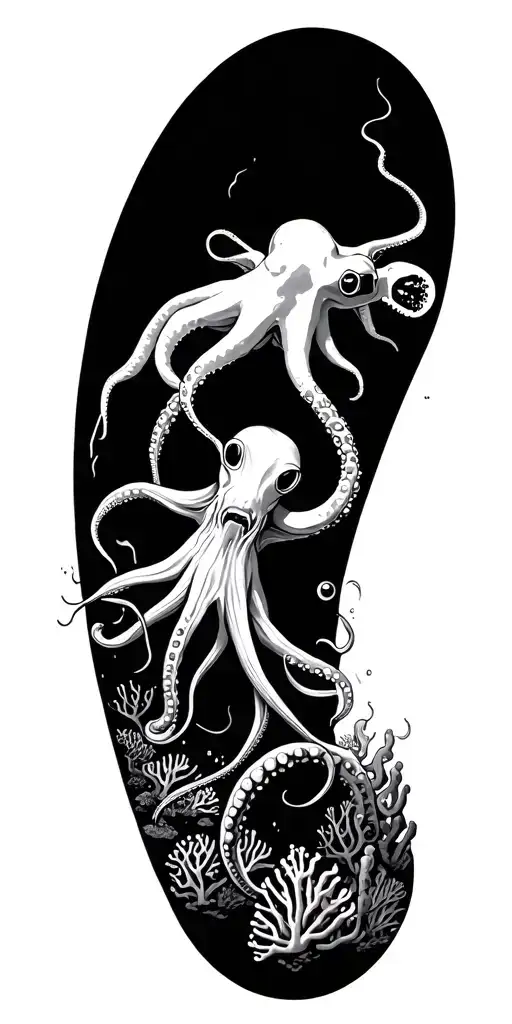 Scuba Diver Exploring A Coral Reef With Octopus Emerging